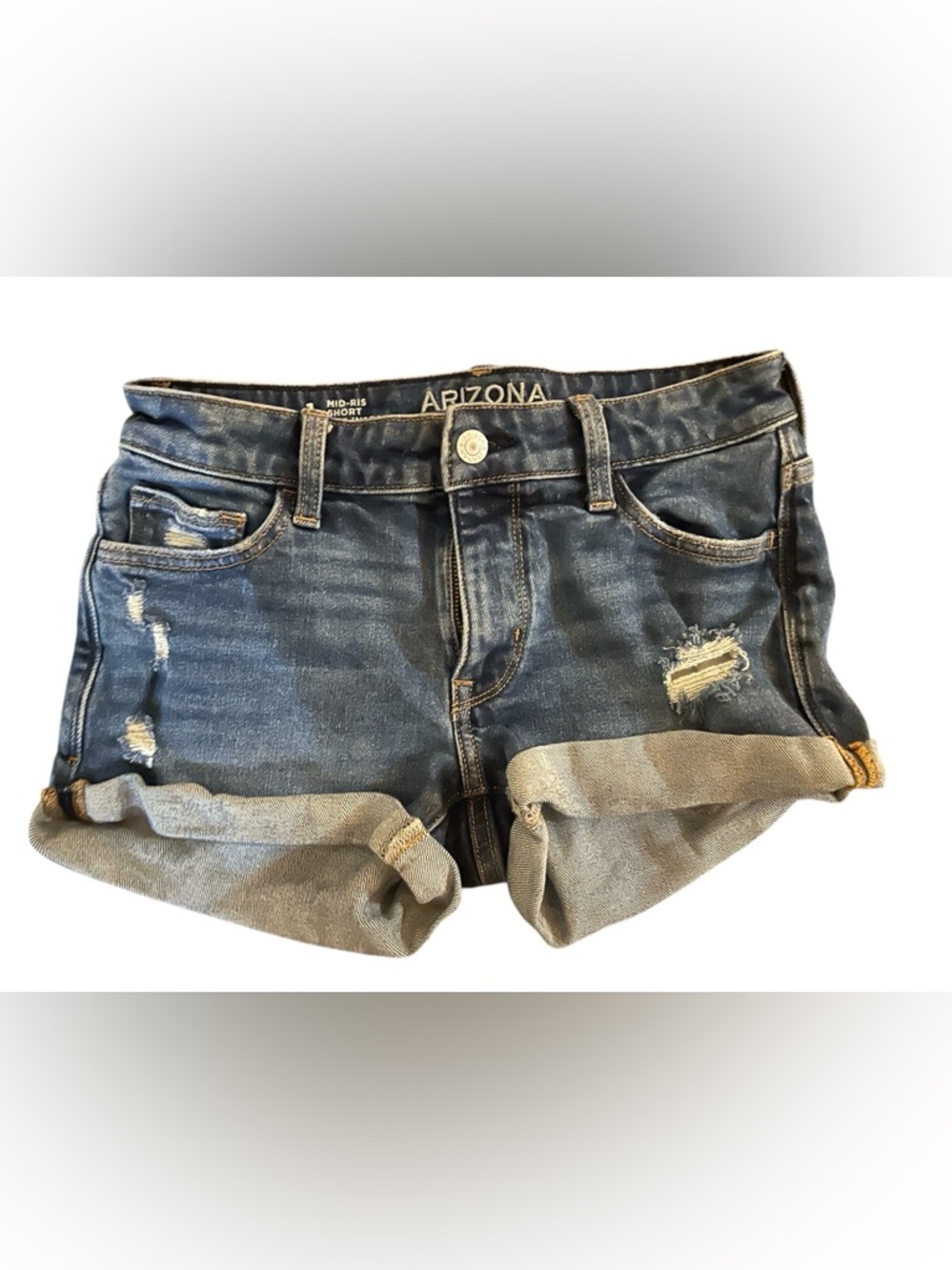 Arizona Jean Company Mid-Rise Distressed Blue Cuffed Denim Shorts